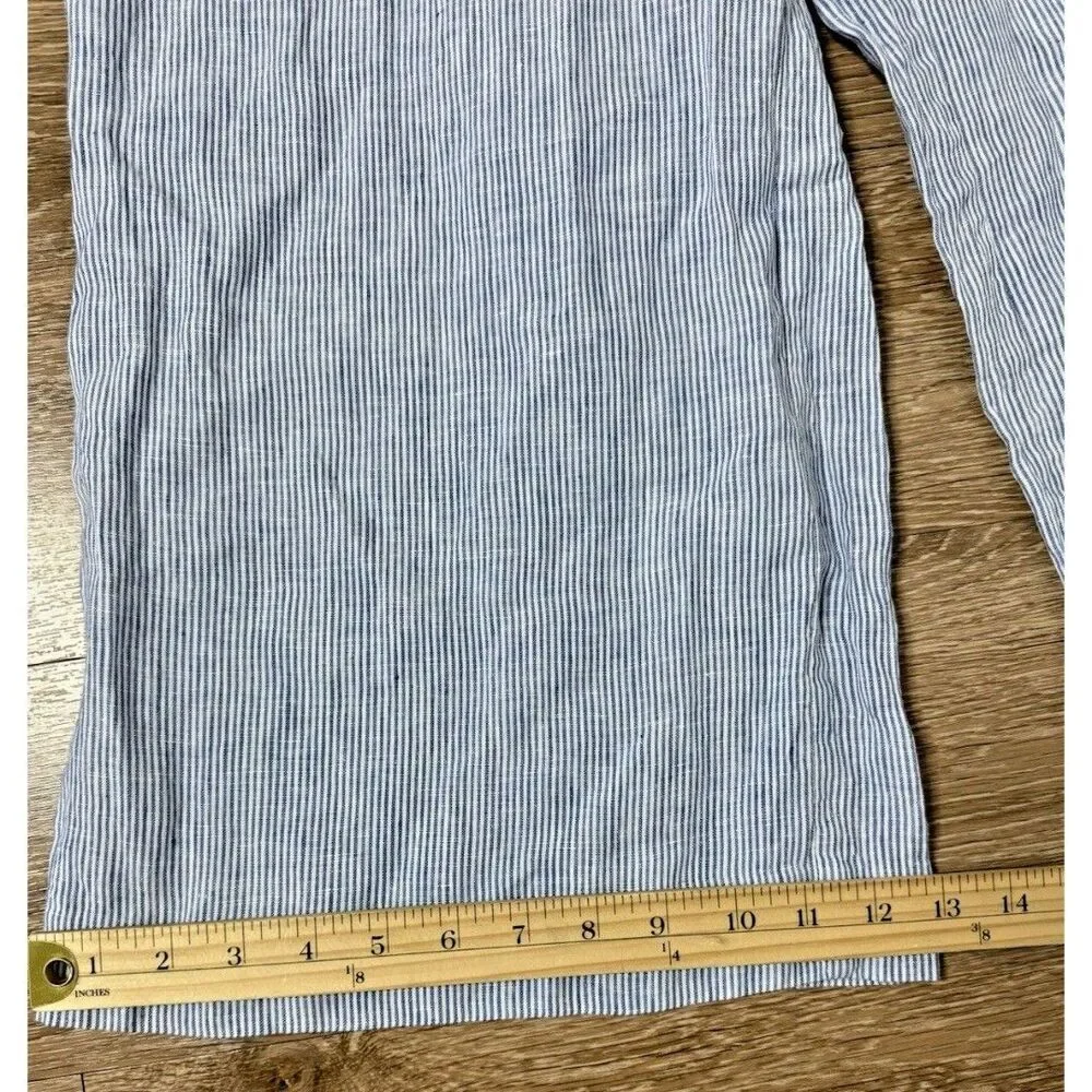 J. Crew Women’s Blue White Striped Linen Wide Leg Jumpsuit Preppy Size 0